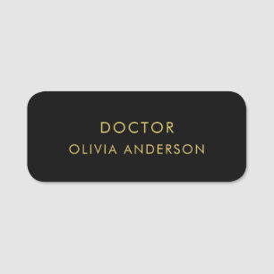 Monogram Gold Black Minimalist Modern Name Tag