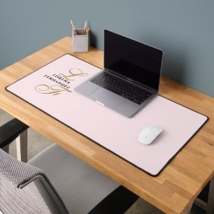 Monogram Gold Black Minimalist Pastel Pink Stylish Desk Mat
