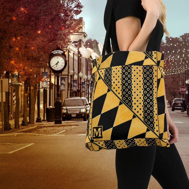Monogram Gold Black Pattern Tote Bag (Creator Uploaded)