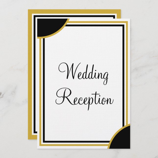 Monogram Gold Black Wedding Reception  Invitation (Front/Back)
