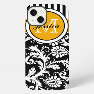 Monogram Gold Black White Striped Damask iPad Air iPhone 13 Case