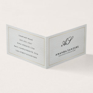 Monogram Gold Border Faux Leather Business Card