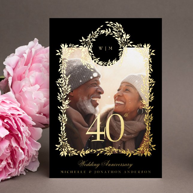 Monogram Gold Botanical 40th Wedding Anniversary (Creator Uploaded)