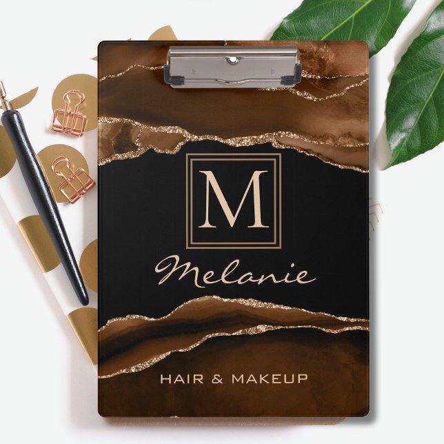 Monogram Gold Brown Modern Marble Elegant Chic Clipboard (Creator Uploaded)