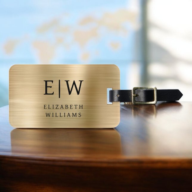 Monogram Gold Brushed Metallic Elegant Luggage Tag (Creator Uploaded)