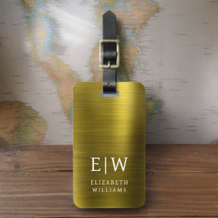 Monogram Gold Brushed Metallic Elegant Luggage Tag