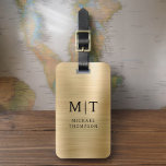 Monogram Gold Brushed Metallic Elegant Luggage Tag<br><div class="desc">Elevate your travel experience with our Classic Elegant Modern Minimalist Monogram Luggage Tag. This meticulously designed accessory seamlessly combines timeless elegance with contemporary minimalism, ensuring your luggage stands out with sophistication. Crafted with precision and attention to detail, this luggage tag is more than just a practical item; it's a personalised...</div>