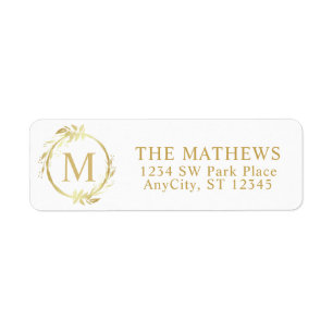 Monogram Gold Christmas Wreath Return Address