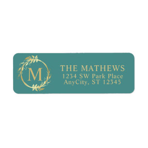 Monogram Gold Christmas Wreath Return Address