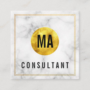 Monogram Gold Circle Marble Square Business Card