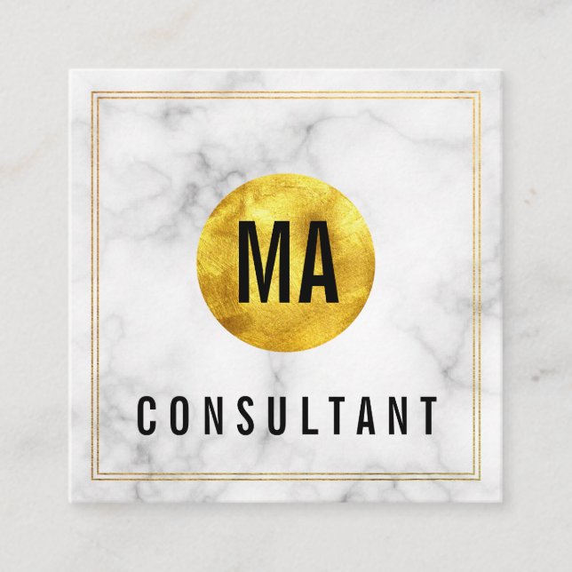 Monogram Gold Circle Marble Square Business Card (Front)
