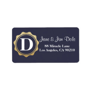 Monogram Gold Circle Return Address Label Navy 09