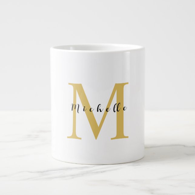 Monogram Gold Colour Your Name Special Gift Belove Large Coffee Mug (Front)