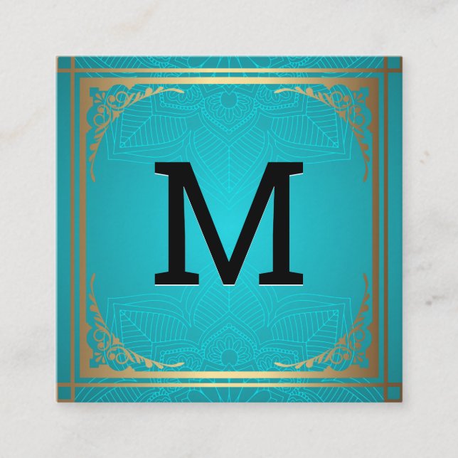 Monogram | Gold Decorative Border Square Business Card (Front)