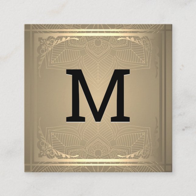 Monogram | Gold Decorative Border Square Business Card (Front)