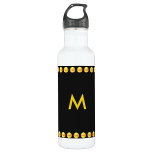 Monogram & Gold Dotted Stripes on Black 710 Ml Water Bottle