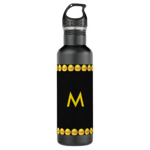 Monogram & Gold Dotted Stripes on Black 710 Ml Water Bottle