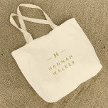 Monogram Gold | Elegant Minimalist Classy Large Tote Bag<br><div class="desc">A simple stylish custom monogram design in a gold modern minimalist typography. The monogram initials and name can easily be personalised along with the feature line to make a design as unique as you are! The perfect bespoke gift or accessory for any occasion.</div>