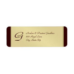 Monogram Gold Faux Metal Brown Address Label