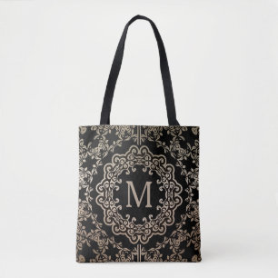 Monogram Gold Filigree Motif Tote Bag