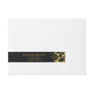 Monogram Gold Floral Damask Wraparound Address Label