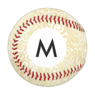 Monogram Gold floral leaves pattern Baseball