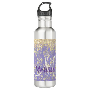 Monogram Gold Floral on Lavender          710 Ml Water Bottle
