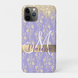 Monogram Gold Floral on Lavender         Case-Mate iPhone Case