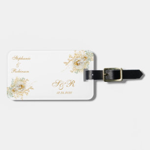 Monogram Gold Floral Wedding Gift Luggage Tag