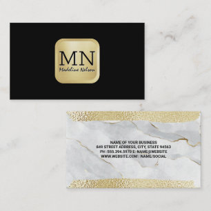Monogram Gold Foil Brushed Marble Business Card
