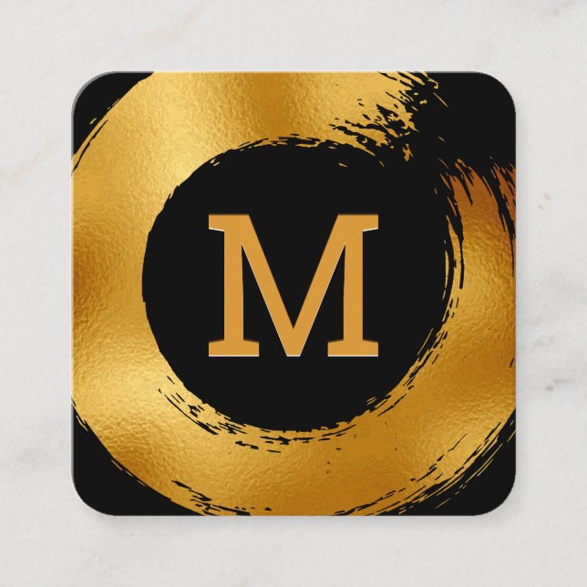 Monogram | Gold Foil Circular Brushed Square Business Card (Front)