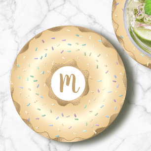 Monogram gold foil doughnut script bold luxury round paper coaster