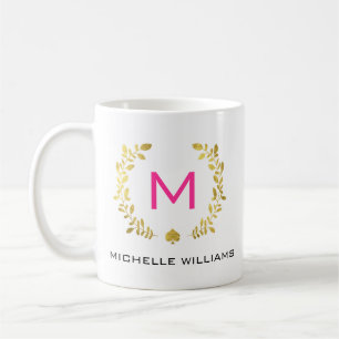 Monogram Gold Foil Laurel & Spade Coffee Mug