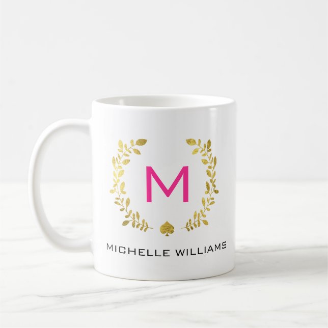Monogram Gold Foil Laurel & Spade Coffee Mug (Left)