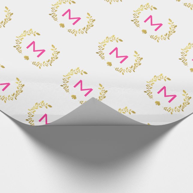 Monogram Gold Foil Laurel & Spade Wrapping Paper (Corner)
