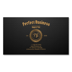 Monogram Gold Frame Black Professional Luxury Chic Magnetic Business Card