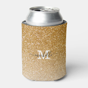 Monogram Gold Glitter Sparkle Chic Modern Script Can Cooler