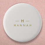 Monogram Gold Gray | Minimalist Elegant Modern 6 Cm Round Badge<br><div class="desc">A simple stylish custom monogram design in a gold modern minimalist typography on an elegant minimalist soft taupe gray background. The monogram initials and name can easily be personalized along with the feature line to make a design as unique as you are! The perfect bespoke gift or accessory for any...</div>