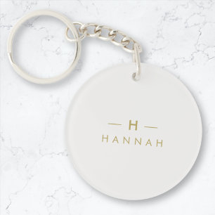 Monogram Gold Gray Minimalist Elegant Modern Key Ring