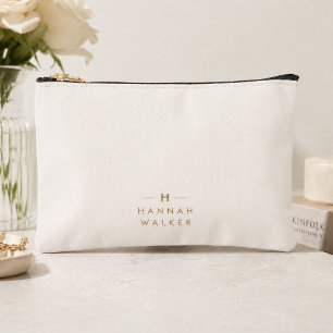 Monogram Gold Grey Minimalist Elegant Modern Accessory Pouch