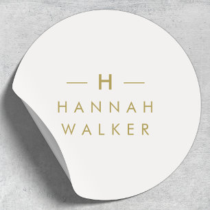 Monogram Gold Grey   Minimalist Elegant Modern Classic Round Sticker