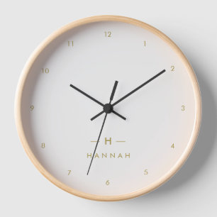 Monogram Gold Grey   Minimalist Elegant Modern Clock