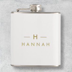 Monogram Gold Grey   Minimalist Elegant Modern Hip Flask