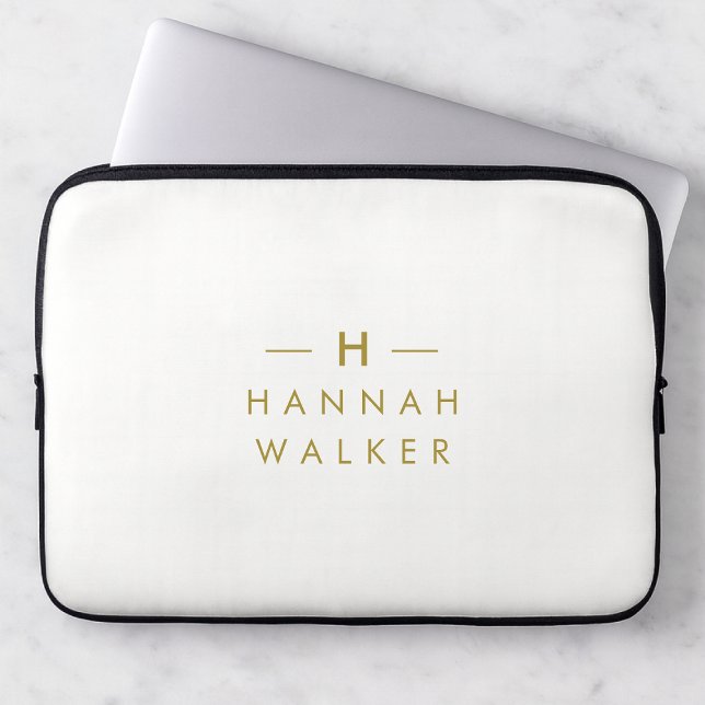 Monogram Gold Grey | Minimalist Elegant Modern Laptop Sleeve (Creator Uploaded)