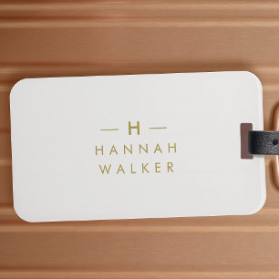 Monogram Gold Grey   Minimalist Elegant Modern Luggage Tag
