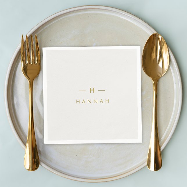 Monogram Gold Grey | Minimalist Elegant Modern Napkin (Creator Uploaded)