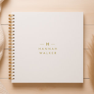 Monogram Gold Grey Minimalist Elegant Modern Notebook
