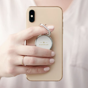 Monogram Gold Grey   Minimalist Elegant Modern Phone Ring Stand