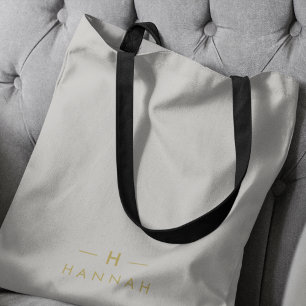 Monogram Gold Grey Minimalist Elegant Modern Tote Bag