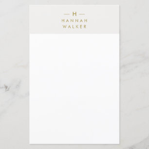 Monogram Gold Grey Minimalist Elegant Stationary